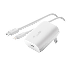 Carregador de Parede Belkin  AC USB-C 20W + Cabo USB-C/Lightning Branco - WCA003DQ04WH - Imagem 1