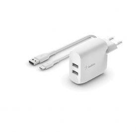 Carregador Duplo de Parede Belkin USB-A 24W (12W X2) Com Cabo USB-C/USB-A Branco - WCE001DQ1MWH - Imagem 1