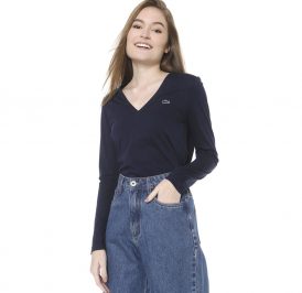 Camiseta Lacoste Feminina TF3821-166 46  Azul Marinho - Imagem 1