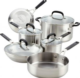 Jogo de Panelas KitchenAid 71017 Indução Aço Inoxidável Escovado - 10 Peças - Imagem 1