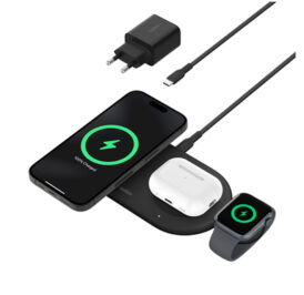 Carregador Wireless Belkin WIZ022vfBK 3-IN-1 15W Magsafe Qi2 iPhone-Watch-Airpod 15W Preto - Imagem 1