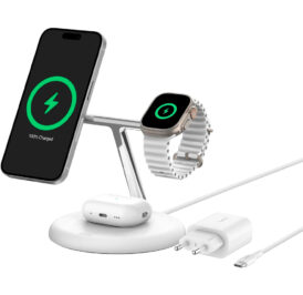 Carregador Wireless Belkin WIZ023vfWH 3-IN-1 15W Magsafe Qi2 Stand iPhone-Watch-Airpod 15W Branco - Imagem 1