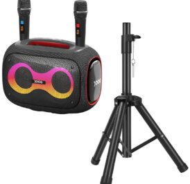 Speaker Joog Pair 1000 com 2 Microfone 130W IPX6 TWS Cinza + Tripé HS-01 - Imagem 1