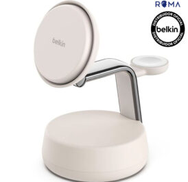Carregador Wireless Belkin WIZ040KQSD 25W 3-IN-1 Magsafe Qi2 iPhone-Airpod-Watch Sand Branco - Imagem 1